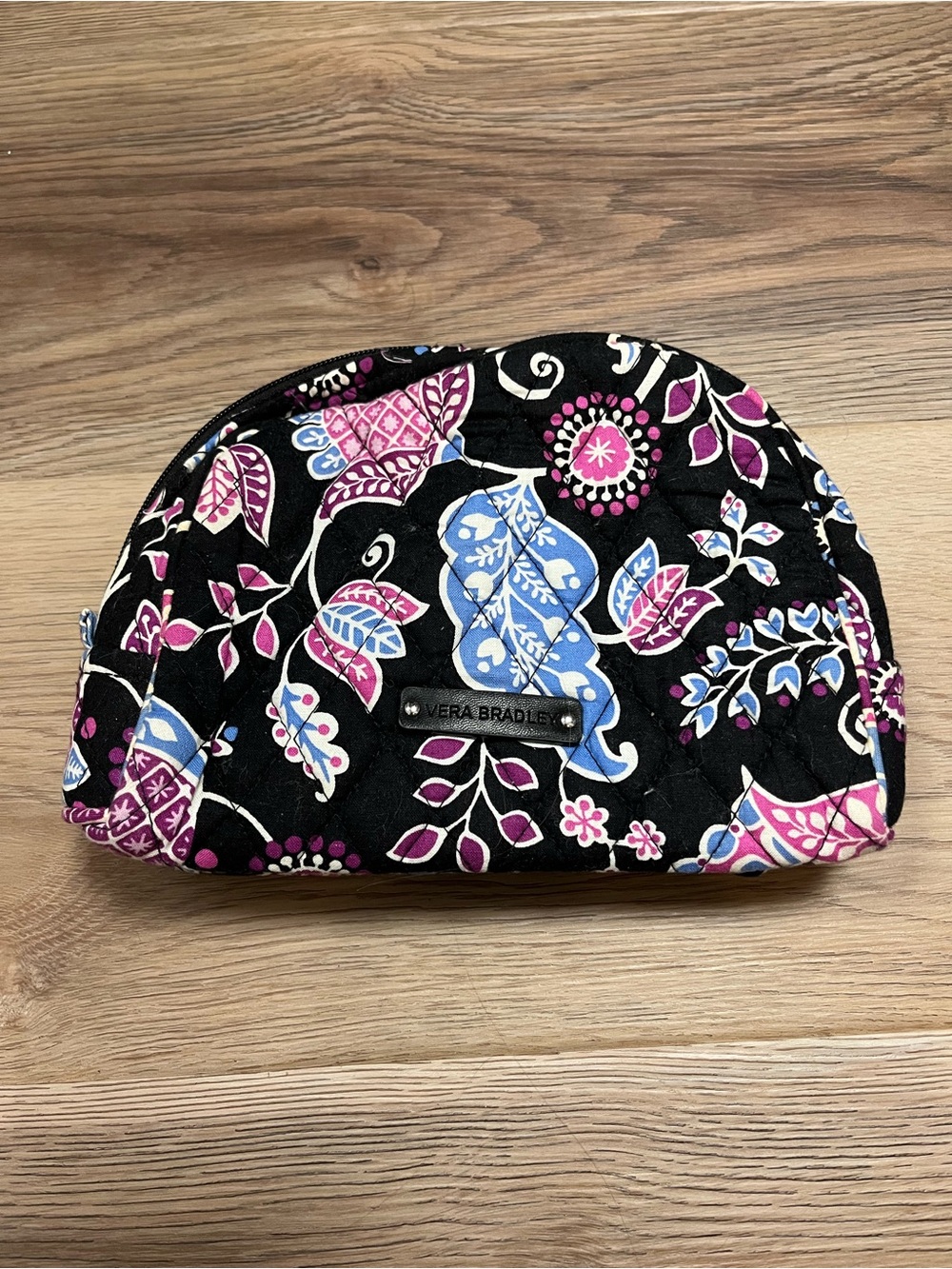 Vera Bradley Quilted Make Up Pouch - Black, Pink & Blue